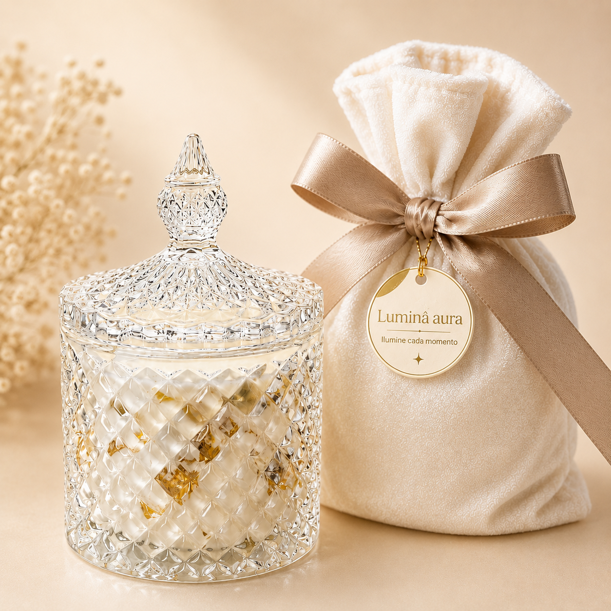 Vela Aromática Artesanal em Vidro Decorativo - PERLA ROSÉ - Lumina Aura
