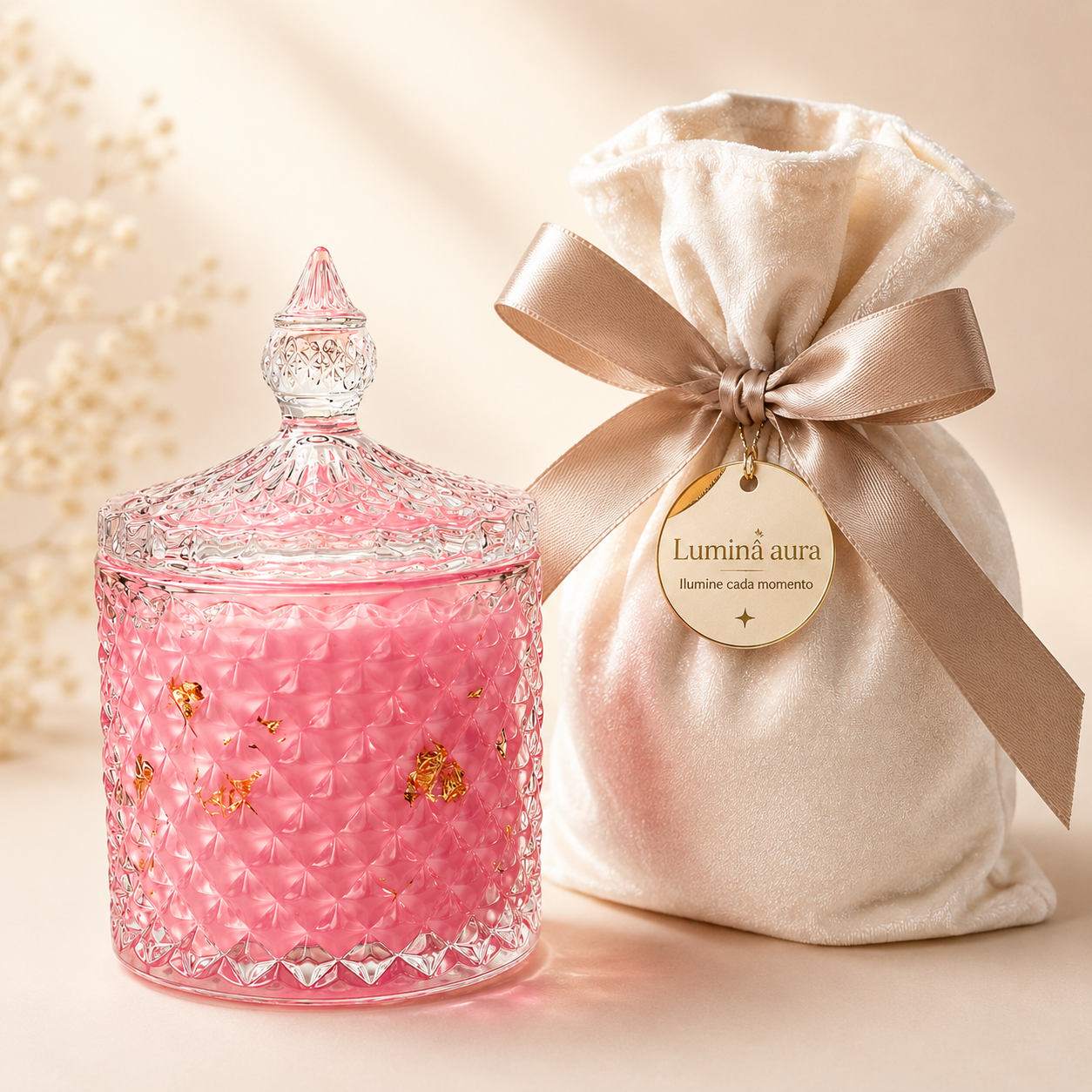 Vela Aromática Artesanal em Vidro Decorativo - VELLUTO D’AMORE - Lumina Aura